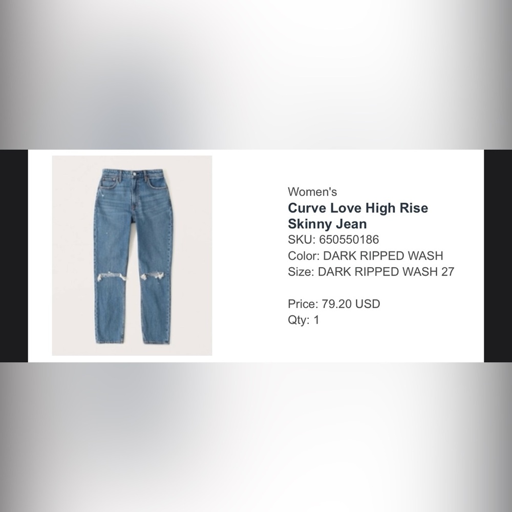 Abercrombie Curve Love High Rise Skinny Jean - dark ripped wash - 27 regular